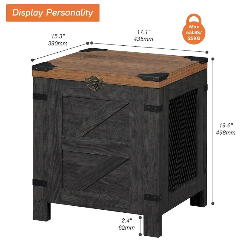 Lift Top End Table Nightstand with Rustic Lock