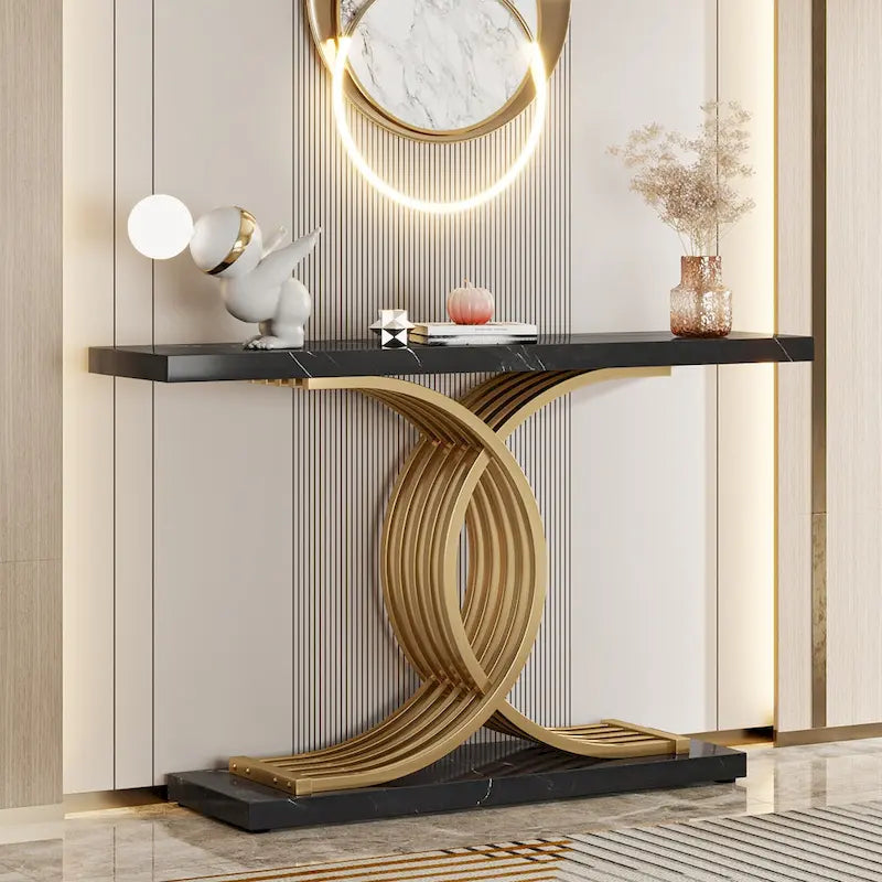 40 Modern Console Table, Faux Marble Entryway Hallway Table for Foyer