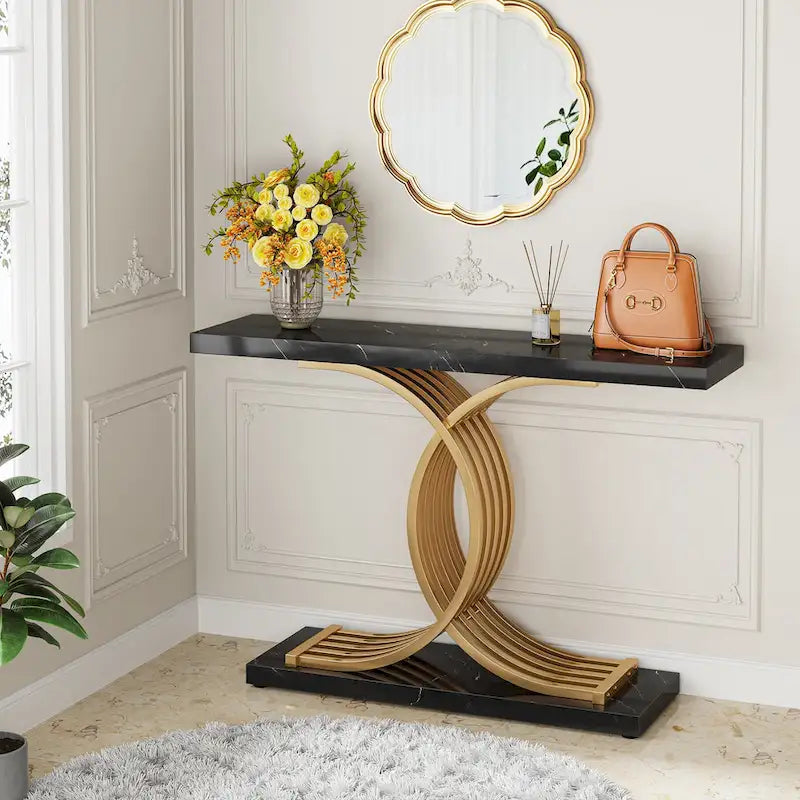 40 Modern Console Table, Faux Marble Entryway Hallway Table for Foyer