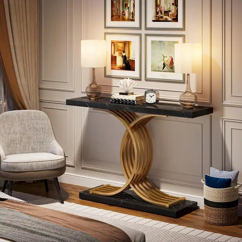 40 Modern Console Table, Faux Marble Entryway Hallway Table for Foyer