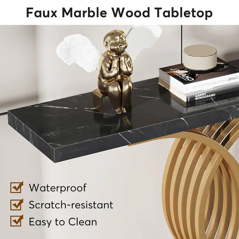 40 Modern Console Table, Faux Marble Entryway Hallway Table for Foyer