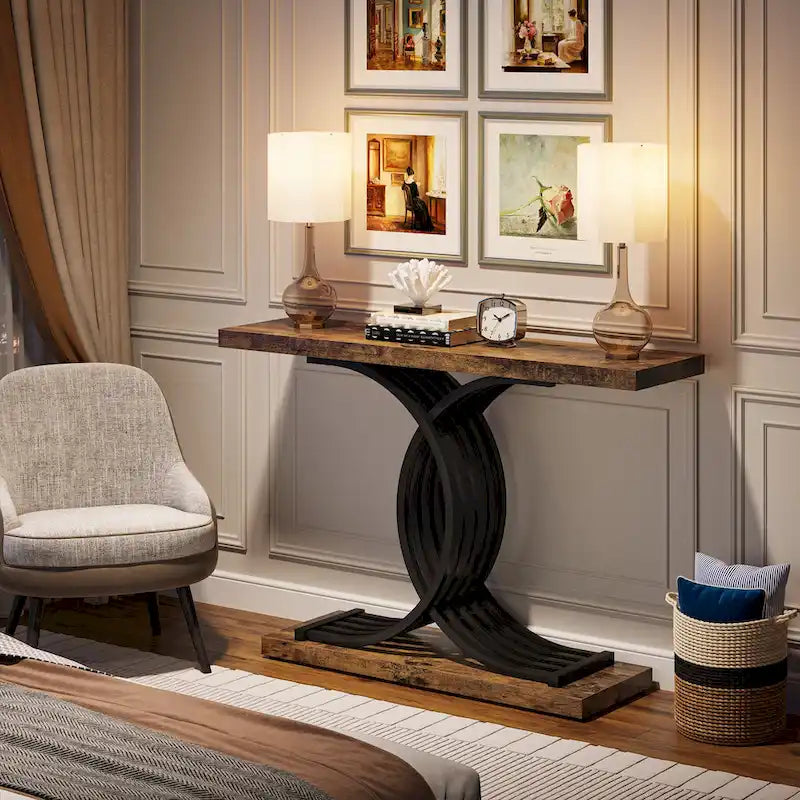 40 Modern Console Table, Faux Marble Entryway Hallway Table for Foyer