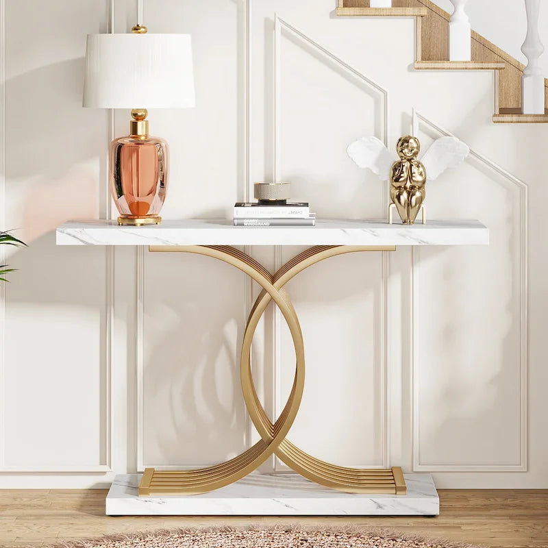 40 Modern Console Table, Faux Marble Entryway Hallway Table for Foyer