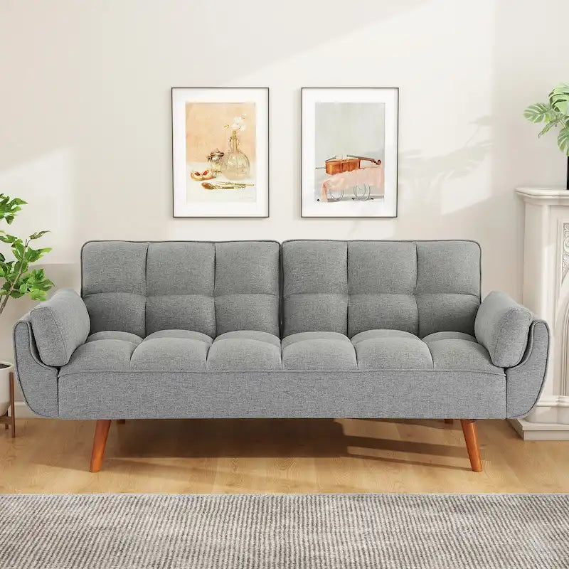 75.39 IN. Futon Sofa Bed, Convertible Upholstered Couch Sleeper with Reclining Split Tufted Back