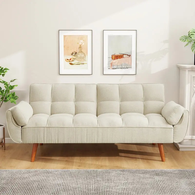 75.39 IN. Futon Sofa Bed, Convertible Upholstered Couch Sleeper with Reclining Split Tufted Back
