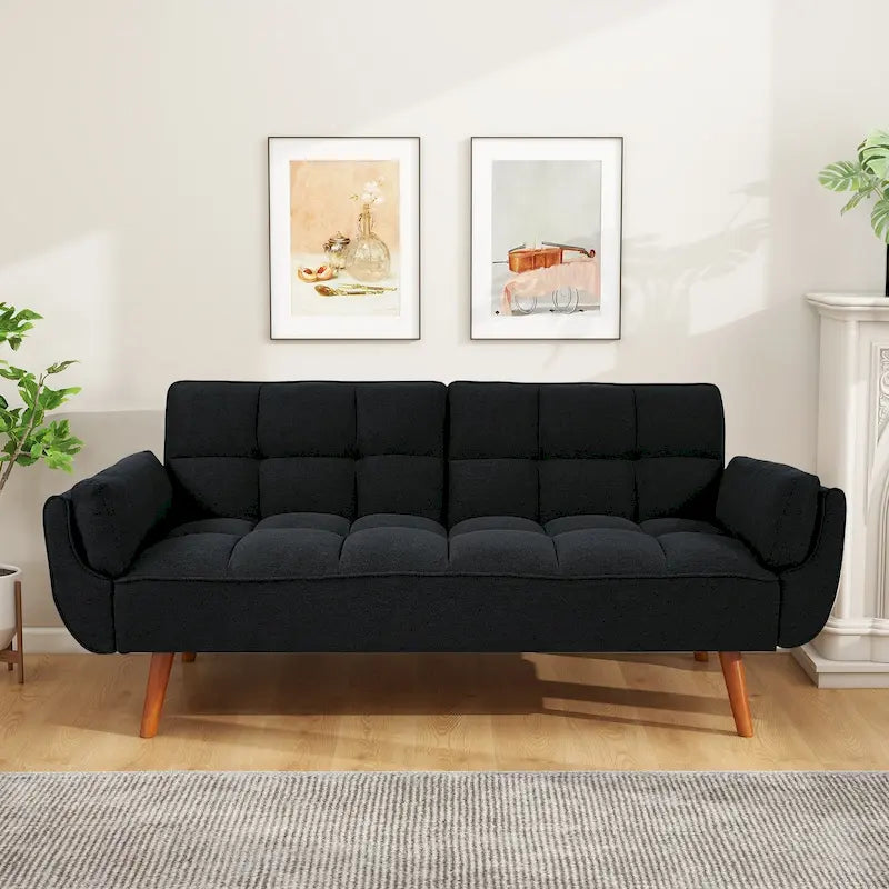 75.39 IN. Futon Sofa Bed, Convertible Upholstered Couch Sleeper with Reclining Split Tufted Back