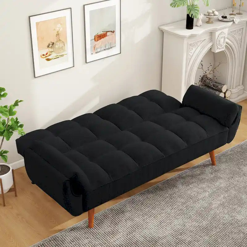 75.39 IN. Futon Sofa Bed, Convertible Upholstered Couch Sleeper with Reclining Split Tufted Back
