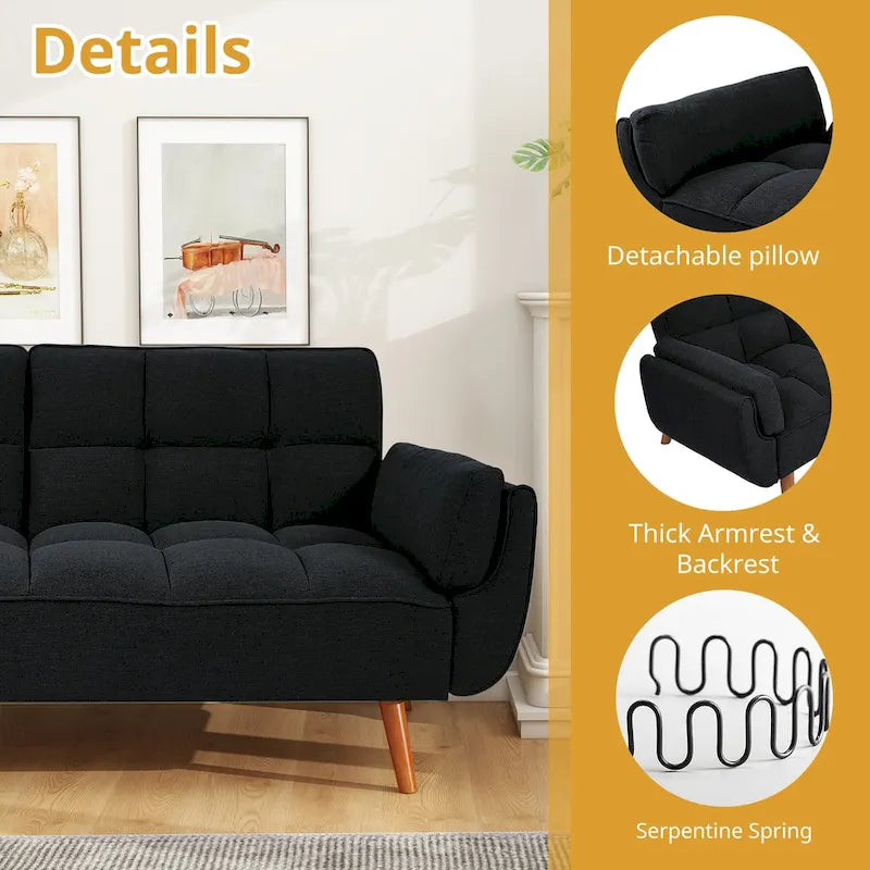 75.39 IN. Futon Sofa Bed, Convertible Upholstered Couch Sleeper with Reclining Split Tufted Back