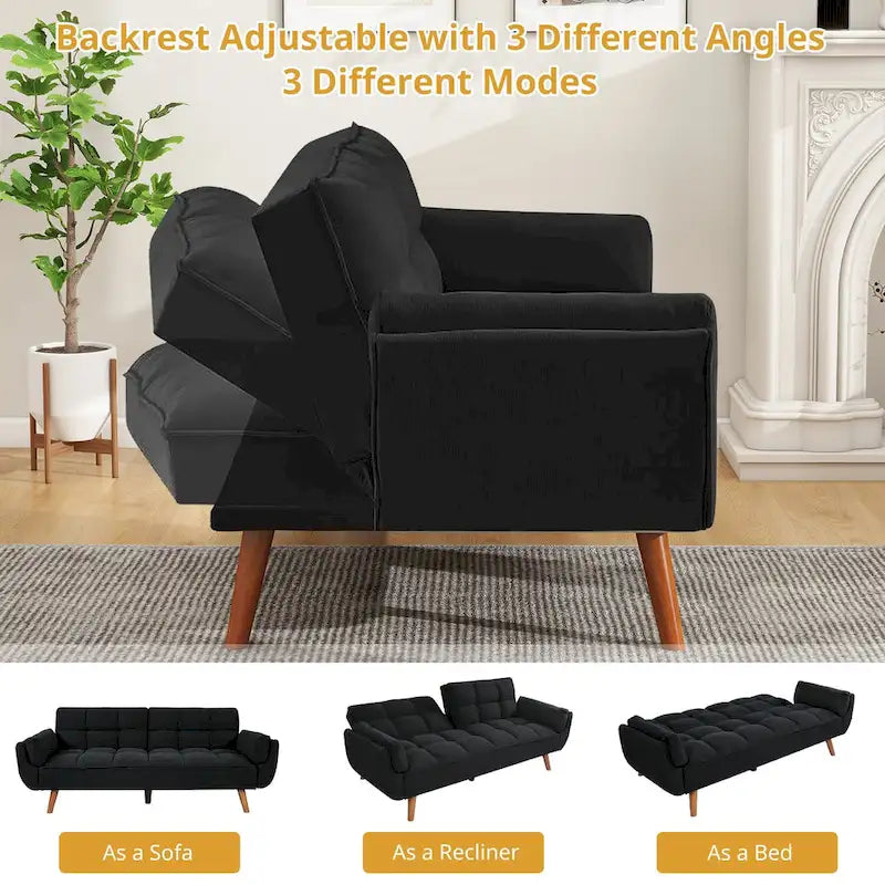 75.39 IN. Futon Sofa Bed, Convertible Upholstered Couch Sleeper with Reclining Split Tufted Back