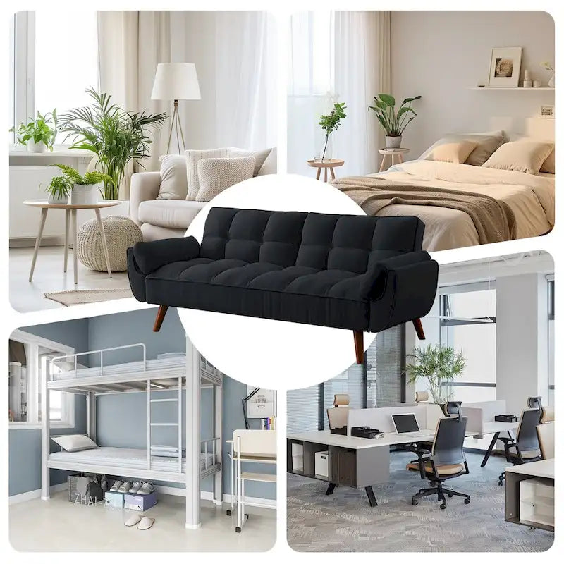 75.39 IN. Futon Sofa Bed, Convertible Upholstered Couch Sleeper with Reclining Split Tufted Back