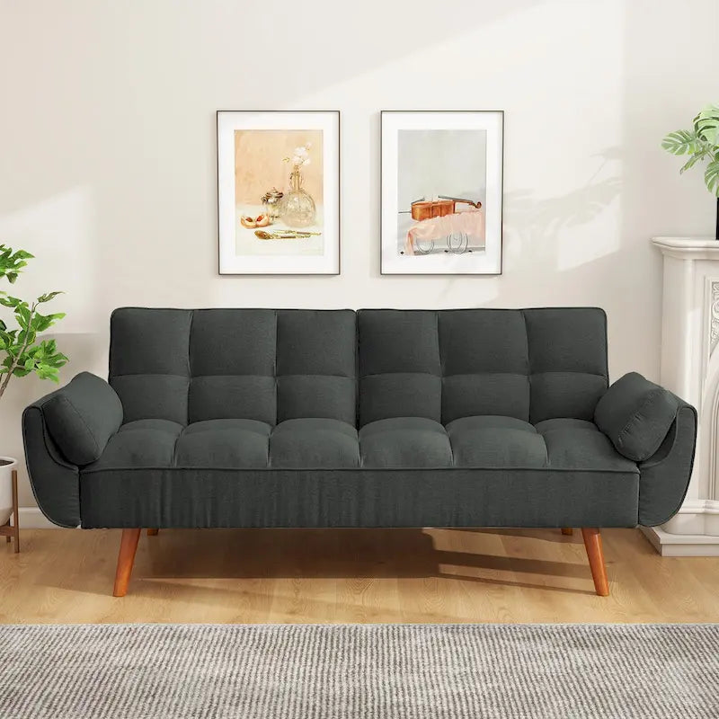 75.39 IN. Futon Sofa Bed, Convertible Upholstered Couch Sleeper with Reclining Split Tufted Back