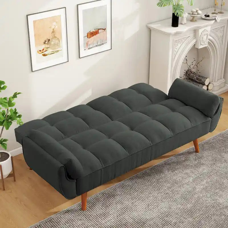 75.39 IN. Futon Sofa Bed, Convertible Upholstered Couch Sleeper with Reclining Split Tufted Back