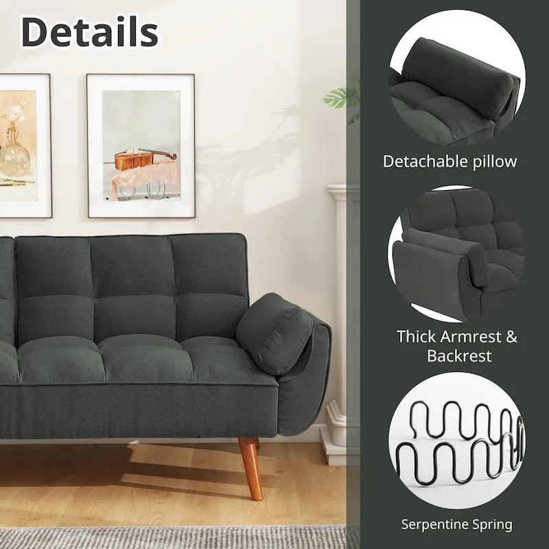 75.39 IN. Futon Sofa Bed, Convertible Upholstered Couch Sleeper with Reclining Split Tufted Back