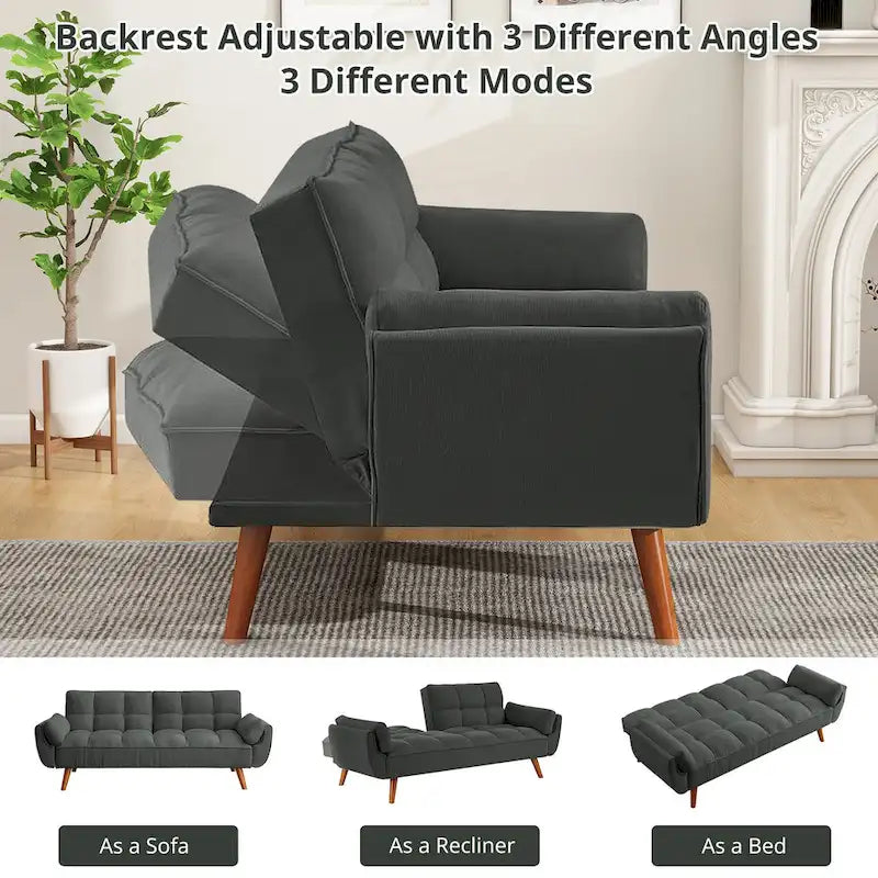 75.39 IN. Futon Sofa Bed, Convertible Upholstered Couch Sleeper with Reclining Split Tufted Back