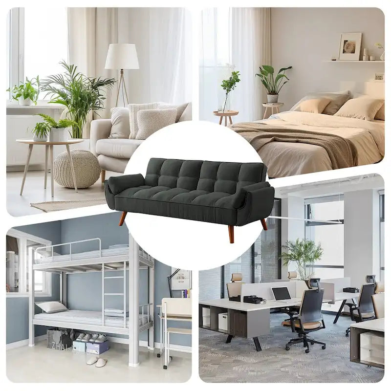 75.39 IN. Futon Sofa Bed, Convertible Upholstered Couch Sleeper with Reclining Split Tufted Back