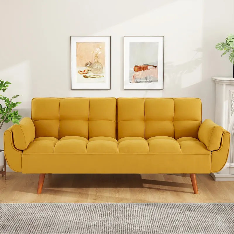 75.39 IN. Futon Sofa Bed, Convertible Upholstered Couch Sleeper with Reclining Split Tufted Back