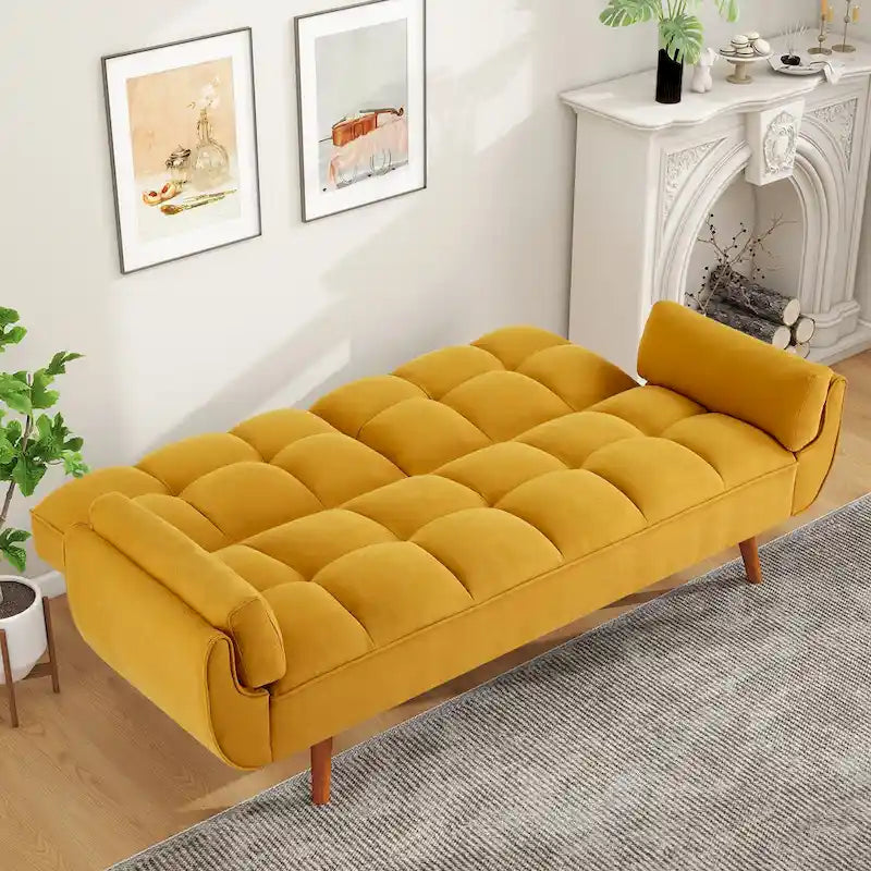 75.39 IN. Futon Sofa Bed, Convertible Upholstered Couch Sleeper with Reclining Split Tufted Back