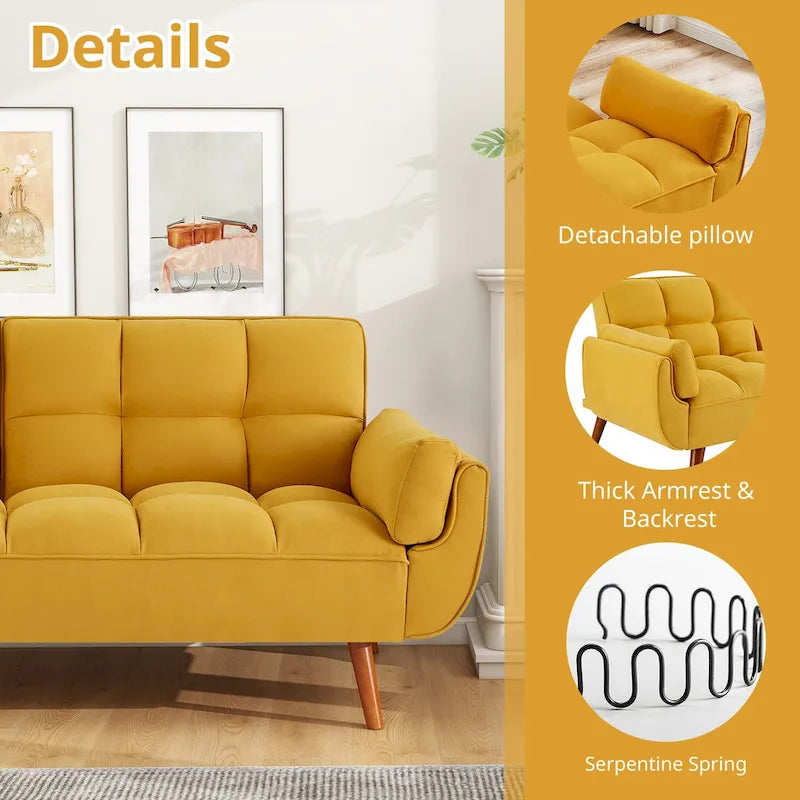 75.39 IN. Futon Sofa Bed, Convertible Upholstered Couch Sleeper with Reclining Split Tufted Back