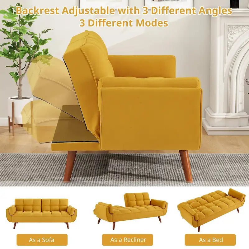 75.39 IN. Futon Sofa Bed, Convertible Upholstered Couch Sleeper with Reclining Split Tufted Back