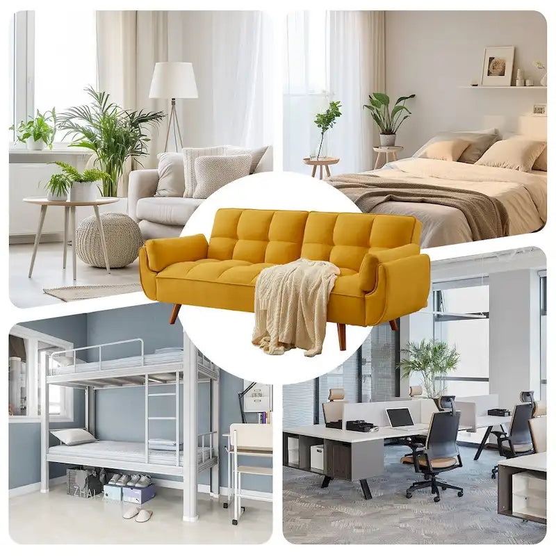 75.39 IN. Futon Sofa Bed, Convertible Upholstered Couch Sleeper with Reclining Split Tufted Back