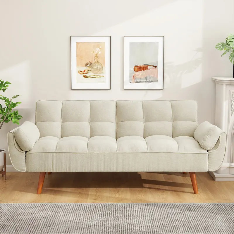 75.39 IN. Futon Sofa Bed, Convertible Upholstered Couch Sleeper with Reclining Split Tufted Back