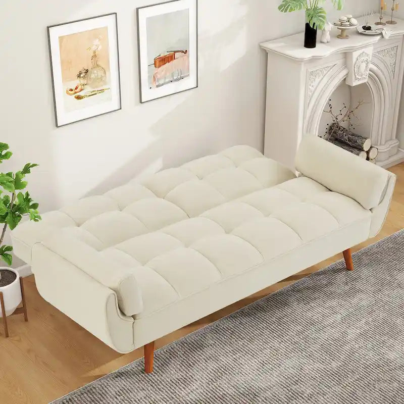 75.39 IN. Futon Sofa Bed, Convertible Upholstered Couch Sleeper with Reclining Split Tufted Back