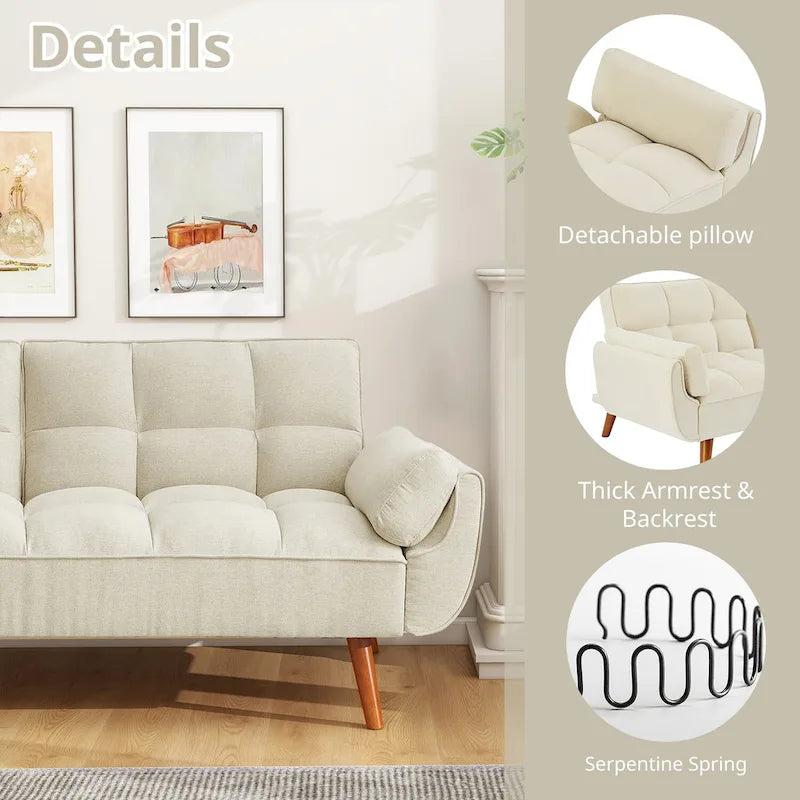 75.39 IN. Futon Sofa Bed, Convertible Upholstered Couch Sleeper with Reclining Split Tufted Back