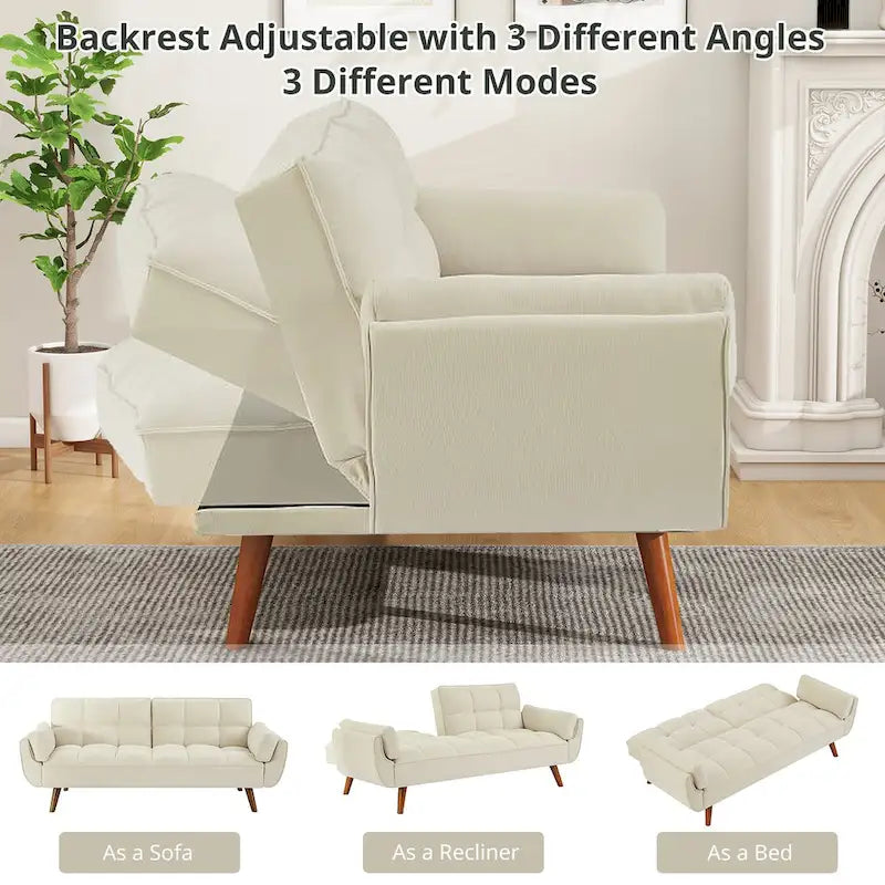 75.39 IN. Futon Sofa Bed, Convertible Upholstered Couch Sleeper with Reclining Split Tufted Back