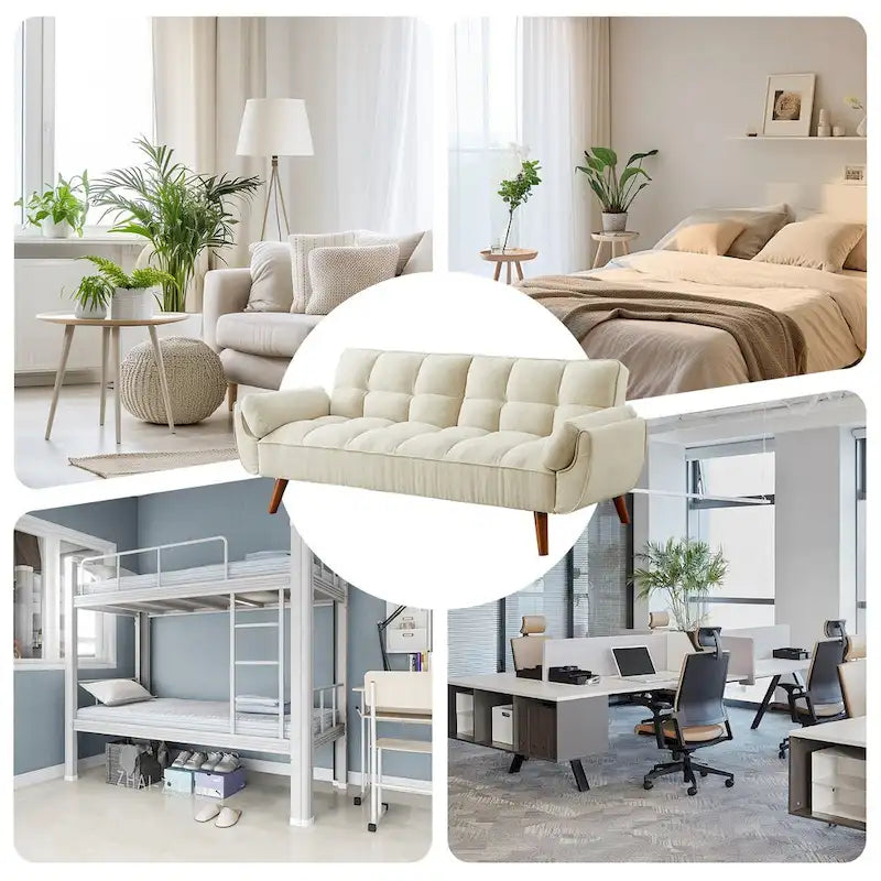 75.39 IN. Futon Sofa Bed, Convertible Upholstered Couch Sleeper with Reclining Split Tufted Back