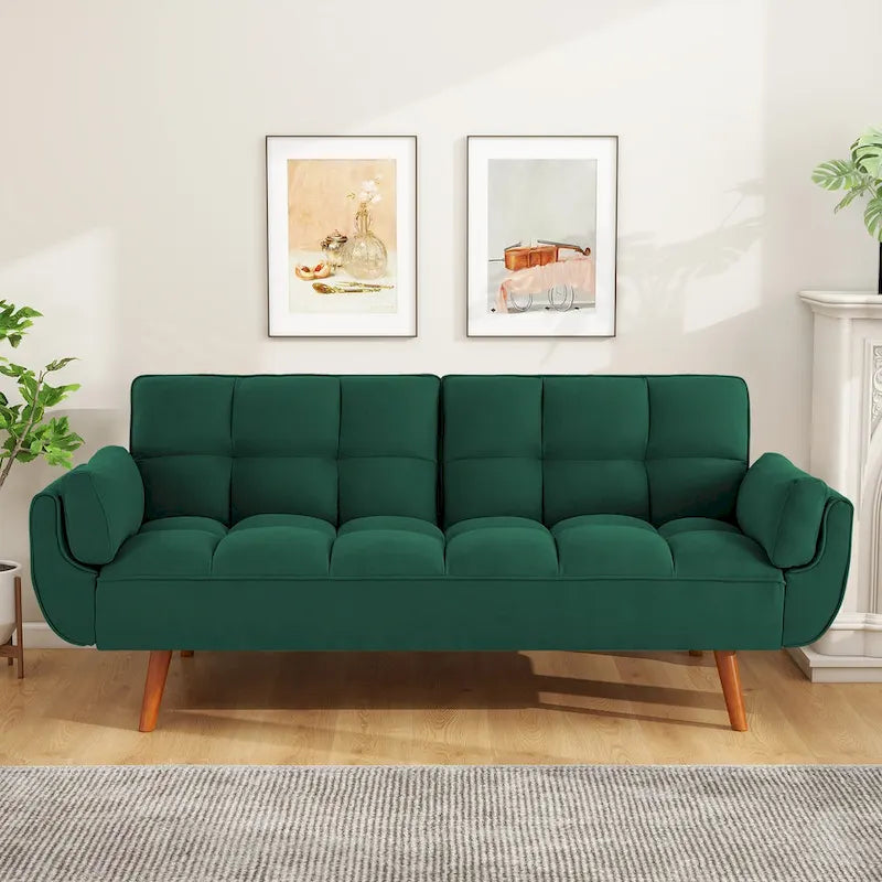 75.39 IN. Futon Sofa Bed, Convertible Upholstered Couch Sleeper with Reclining Split Tufted Back