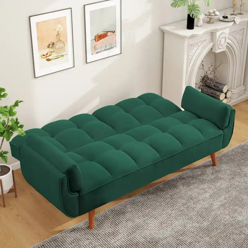 75.39 IN. Futon Sofa Bed, Convertible Upholstered Couch Sleeper with Reclining Split Tufted Back