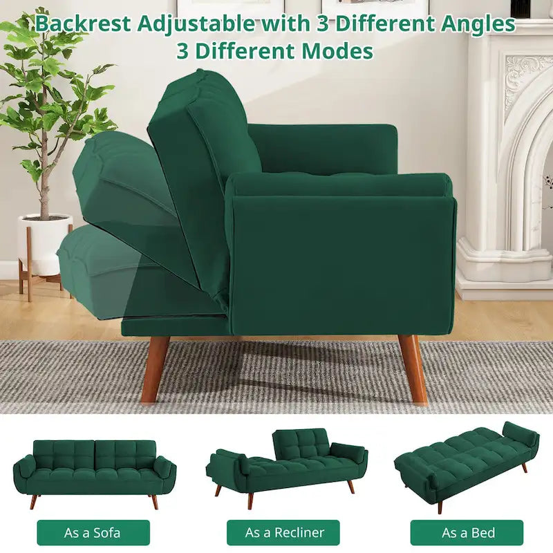 75.39 IN. Futon Sofa Bed, Convertible Upholstered Couch Sleeper with Reclining Split Tufted Back
