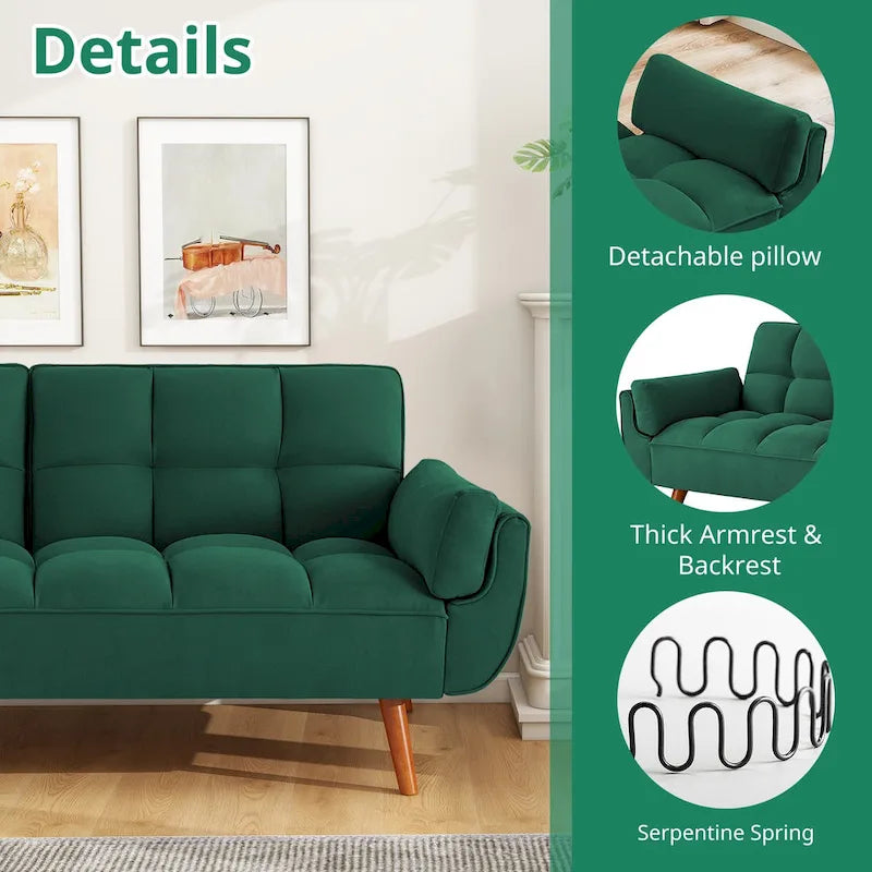75.39 IN. Futon Sofa Bed, Convertible Upholstered Couch Sleeper with Reclining Split Tufted Back