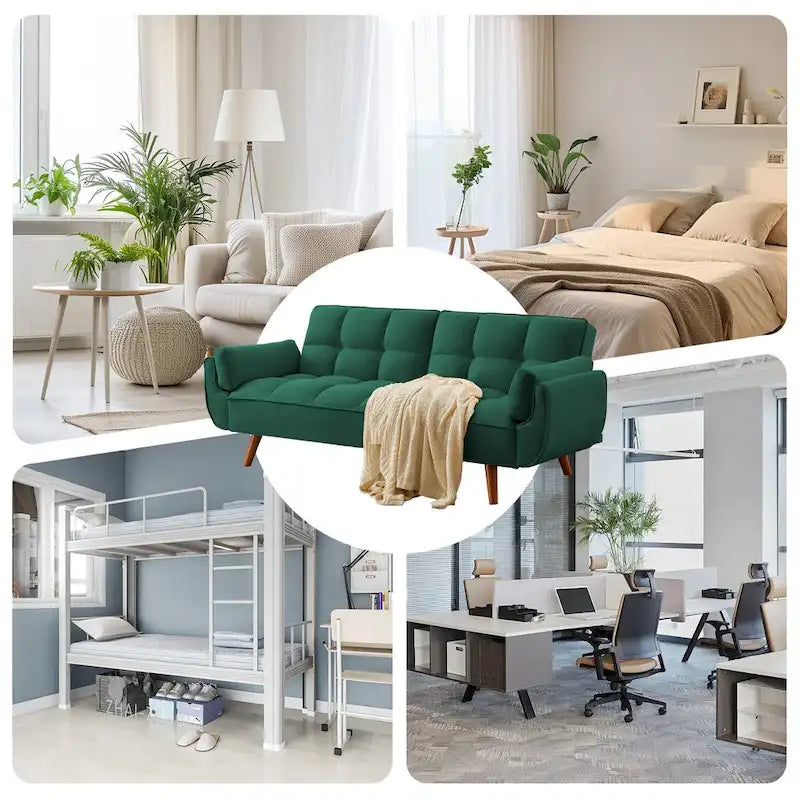 75.39 IN. Futon Sofa Bed, Convertible Upholstered Couch Sleeper with Reclining Split Tufted Back