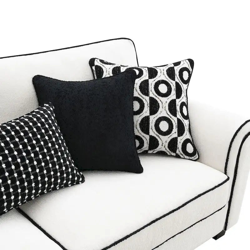 White Chenille Sofa with Accent Pillows