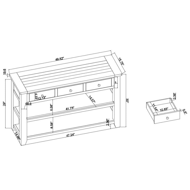 48" Console Table with 3 Drawers & 2 Shelves