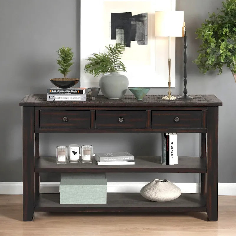 48" Console Table with 3 Drawers & 2 Shelves
