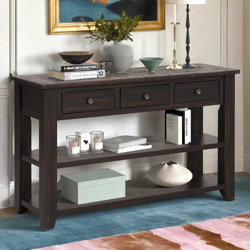 48" Console Table with 3 Drawers & 2 Shelves