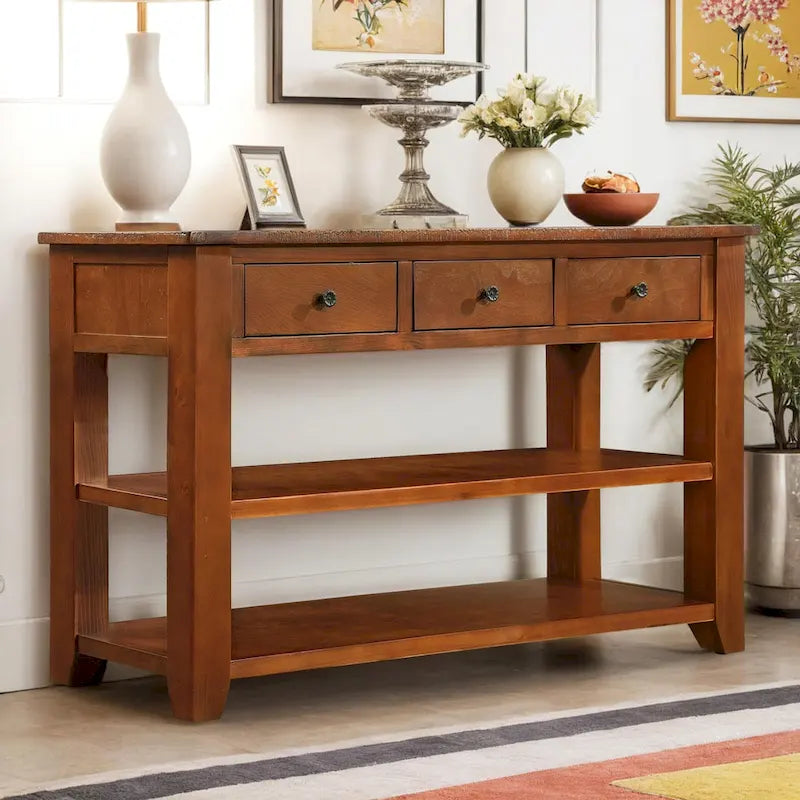 48" Console Table with 3 Drawers & 2 Shelves