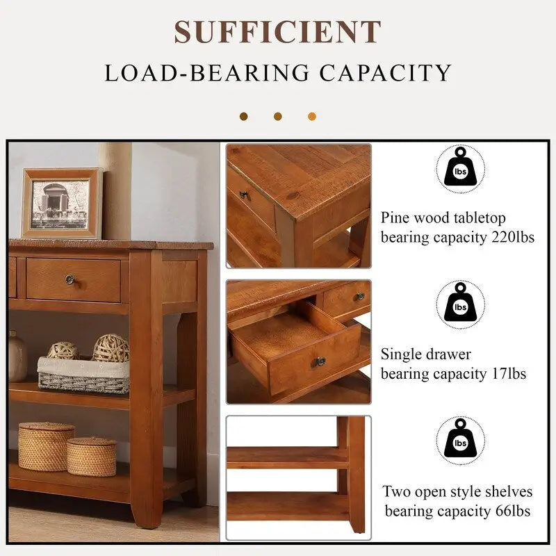 48" Console Table with 3 Drawers & 2 Shelves
