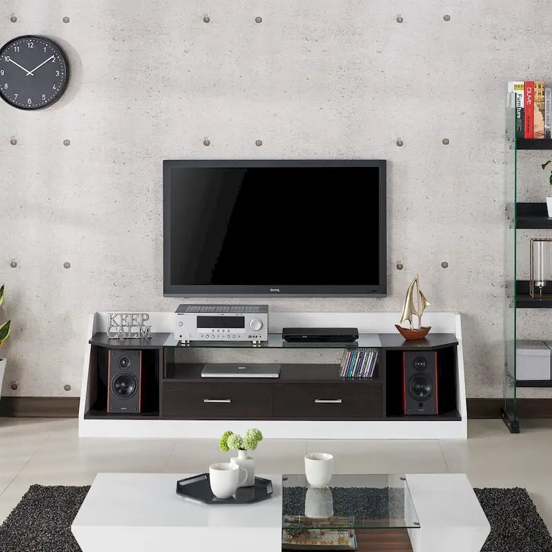 Contemporary White 70-Inch Glass TV Console with Multi-functional Storage