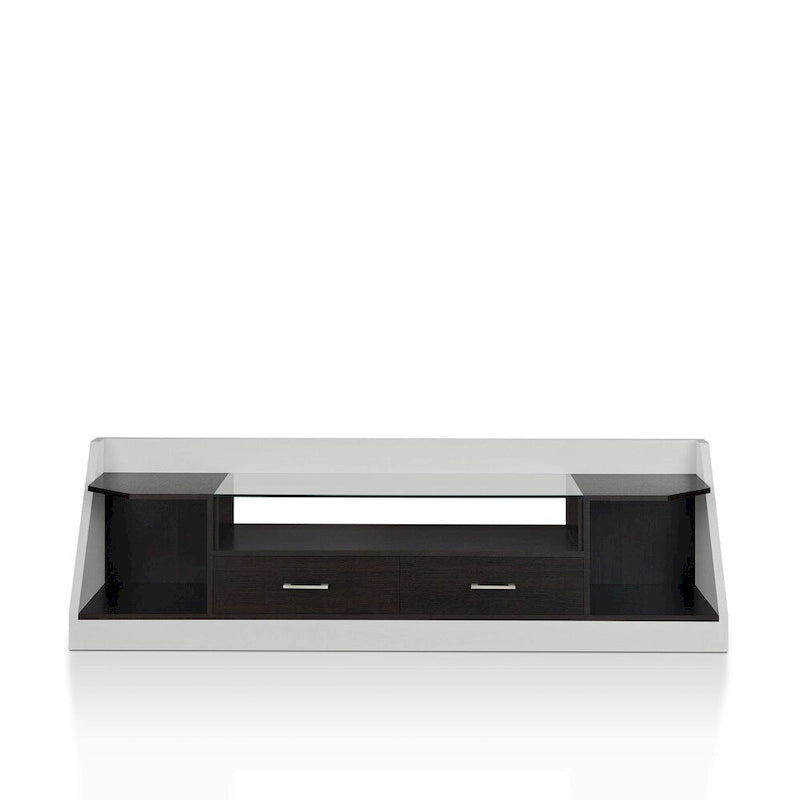 Contemporary White 70-Inch Glass TV Console with Multi-functional Storage