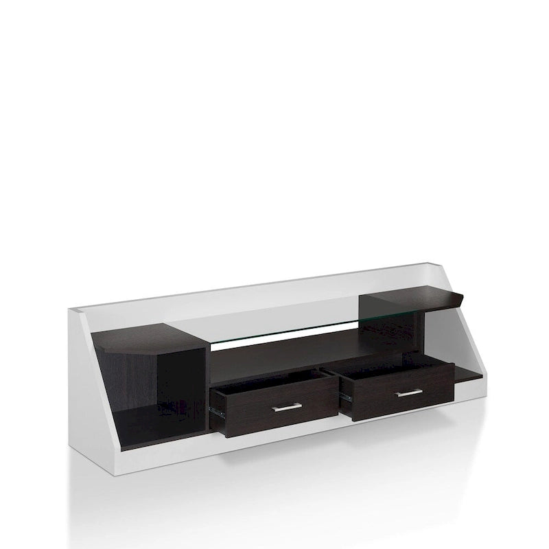 Contemporary White 70-Inch Glass TV Console with Multi-functional Storage