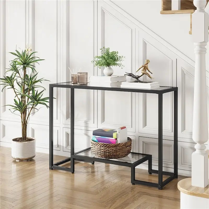 Modern Tempered Glass Console Table for Entryway & Porch
