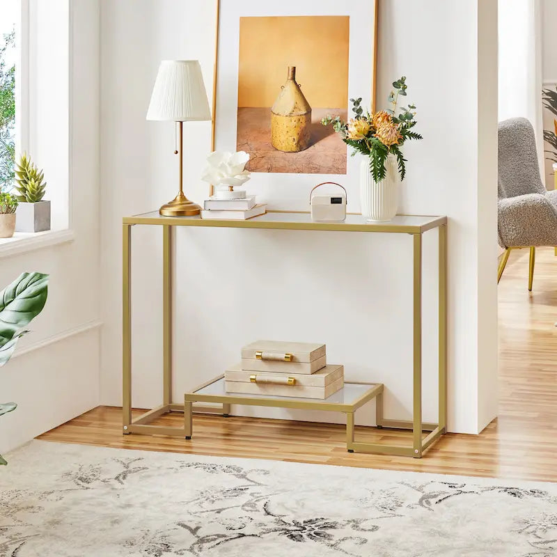 Modern Tempered Glass Console Table for Entryway & Porch