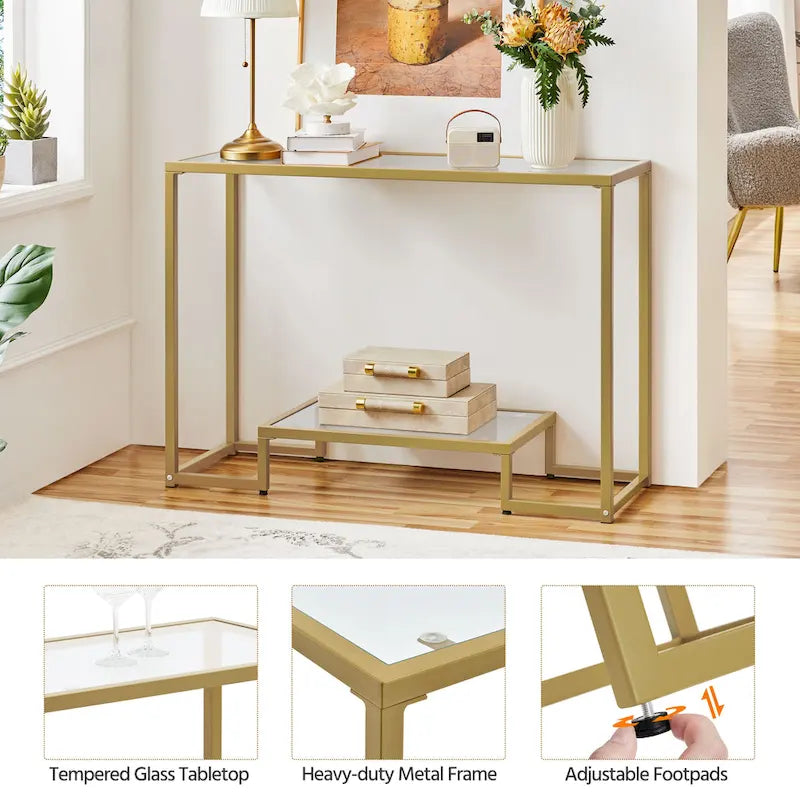 Modern Tempered Glass Console Table for Entryway & Porch
