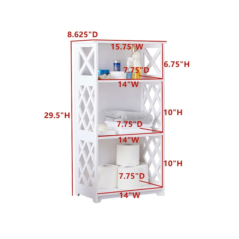 3-Tier Open Storage Shelves, White