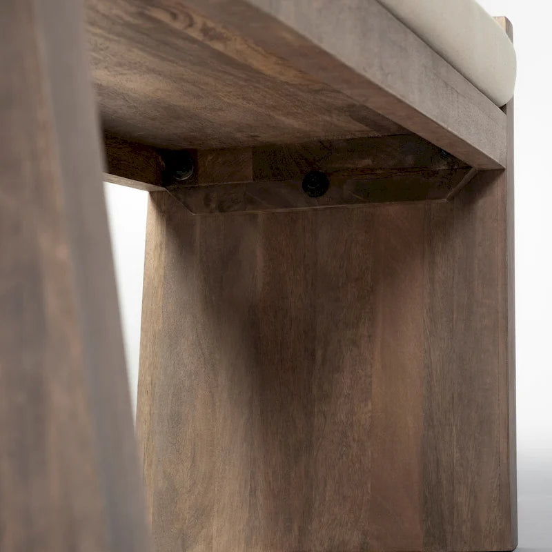 Cream Fabric Seat w/ Brown Wood Entryway Bench - 58W x 15D x 20H