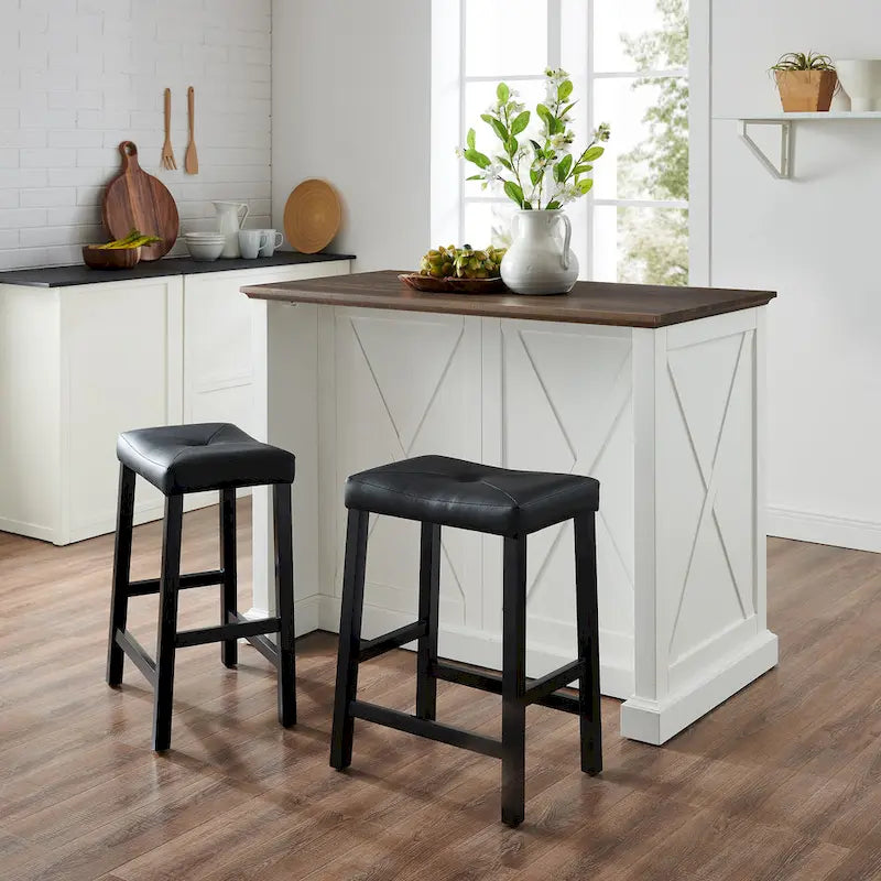Kitchen Island with Upholstered Saddle Stools - 43D x 47.75W x 36.25H