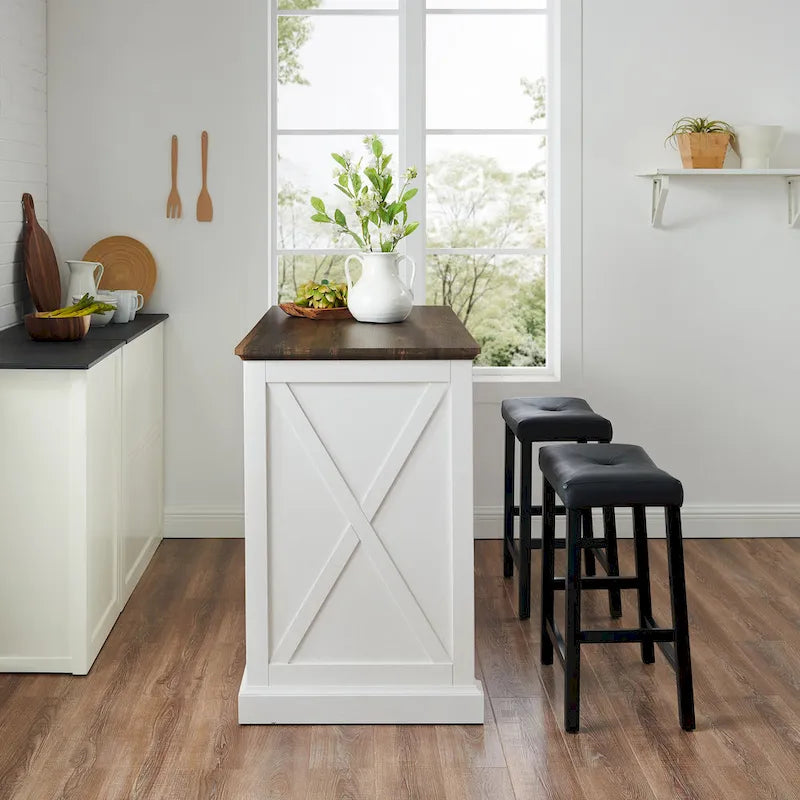 Kitchen Island with Upholstered Saddle Stools - 43D x 47.75W x 36.25H